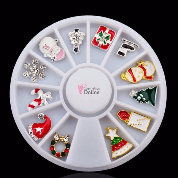 Carusel 3D pentru unghii C009 cu decoratiuni metalice de Craciun